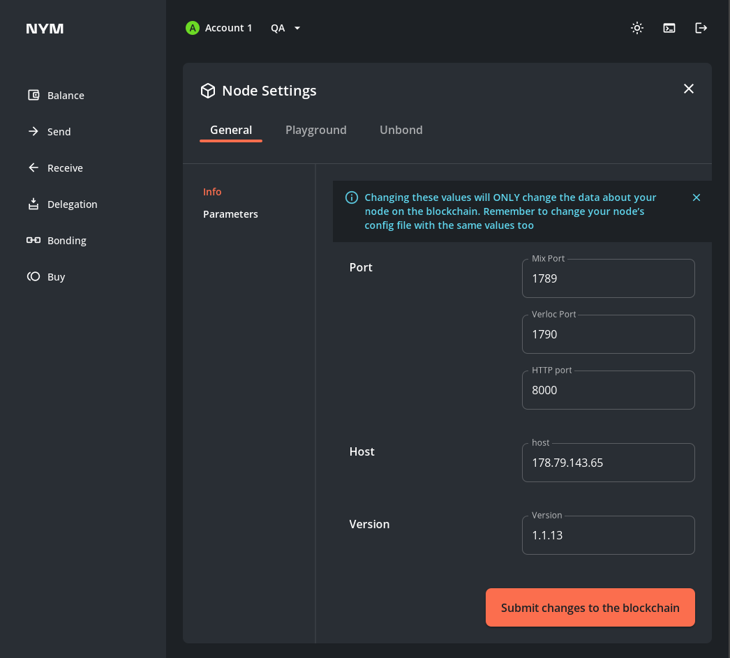 Node Settings Page